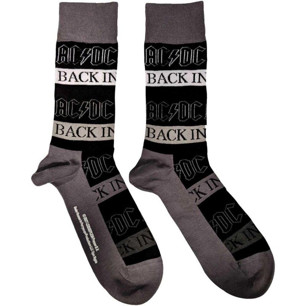 AC/DC Unisex Adult Back In Black Ankle Socks / Black/Gray/White